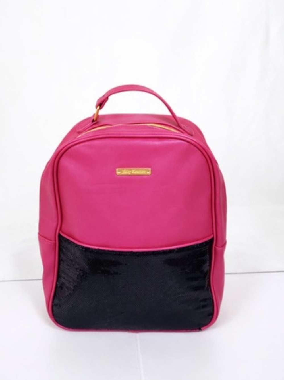 Juicy Couture Hot Pink Mini Backpack Purse with Black Sequemce Front Pocket Y2K